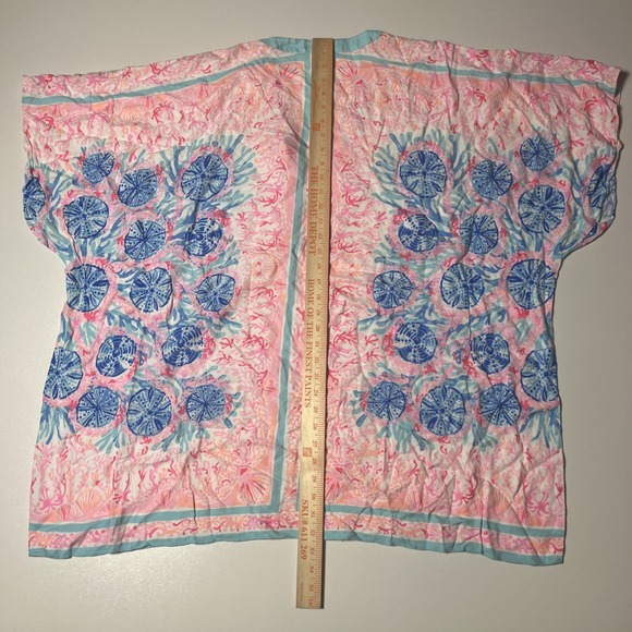 Lilly Pulitzer Thea V-Neck Caftan Dress Pewter Pink Sole Seaurchin L/XL Kimono - Picture 5 of 8